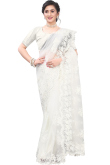 White Woven Designer Net Saree for Party 