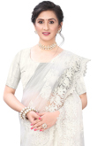White Woven Designer Net Saree for Party 