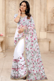White Net Embroidered Saree