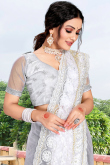 White Net Fancy Saree with Stone embroidery