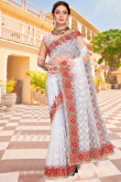 Stone Work White Saree in Net for Party 