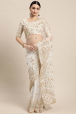 White Net Embroidered Saree