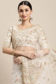 White Net Embroidered Saree