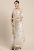 White Net Embroidered Saree