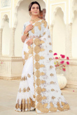 White Net Party Wear Embroidered Saree