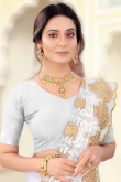White Net Party Wear Embroidered Saree