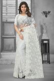 White Net Saree with Resham Thread Embroidery 