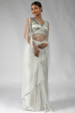 White Net Saree with Stone Work for Festival