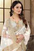 White Net Saree With Zari Work For Festival