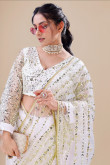 White Net Sequins Embroidered Fancy Saree