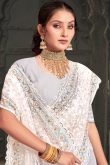White Net Stone Embellished Light Weight Saree