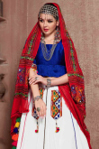 White Patch Embroidered Cotton Silk Flared Lehenga