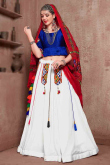 White Patch Embroidered Cotton Silk Flared Lehenga