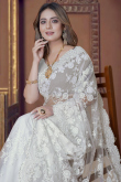 White Pearl Embroidered Net Saree 