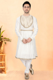 White Peshwai Style Men’s Kurta Churidar With Lace Work 