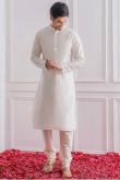 White Plain Silk Jacket Style Men's Kurta Churidar