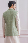 White Plain Silk Jacket Style Men's Kurta Churidar