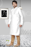 White Raw Silk Kurta Pajama For Men