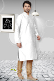 White Raw Silk Kurta Pajama For Men