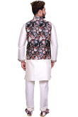 White Raw Silk Kurta Pajama With Printed Waist Coat