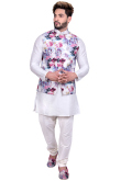 Raw Silk White Kurta Pajama With Waist Coat For Men