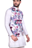 Raw Silk White Kurta Pajama With Waist Coat For Men