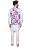Raw Silk White Kurta Pajama With Waist Coat For Men