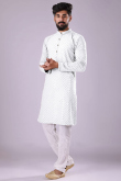 White Rayon Churidar Men Kurta Pajama