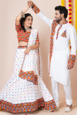 White Rayon Mirror Embroidered Couple's Outfit 