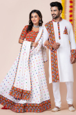 White Rayon Mirror Embroidered Couple's Outfit 