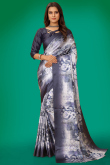 Saree in Satin White with Printed for Party 