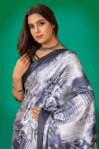 Saree in Satin White with Printed for Party 