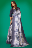 Saree in Satin White with Printed for Party 