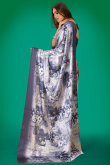 Saree in Satin White with Printed for Party 