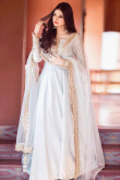 White Satin Zari Embroidered Anarkali Style Suit