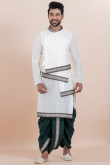White Silk Blend Embroidered Men's Kurta With Dhoti