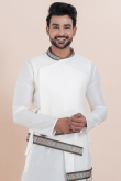 White Silk Blend Embroidered Men's Kurta With Dhoti