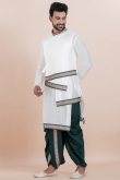 White Silk Blend Embroidered Men's Kurta With Dhoti