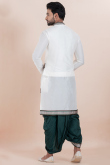 White Silk Blend Embroidered Men's Kurta With Dhoti