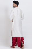 White Silk Blend Embroidered Men's Kurta With Dhoti