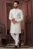  White Silk Sequin Embroidered Straight Cut Sherwani