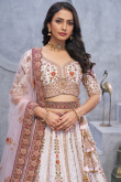 White Silk Zari Embroidered Panelled Style Lehenga 