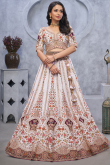 White Silk Zari Embroidered Panelled Style Lehenga 