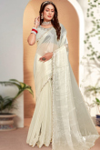 White Stone Embellish Chiffon Shimmer Saree For Sangeet 
