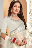 White Stone Embellish Chiffon Shimmer Saree For Sangeet 
