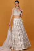 White Velvet Stone Embellished Panelled Style Lehenga