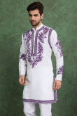 White Viscose Men’s Kurta with Printed Work For Casual Wear