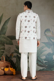 White Viscose Silk Men's Kurta Pajama With Embroidered Jacket