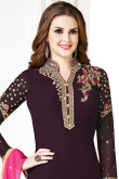 Wine Colour Georgette Churidar Suit With Zari Work