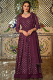 Wine Maroon Long Choli Sangeet Lehenga in Georgette